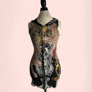 Christian Audigier hooded mini dress NWOT